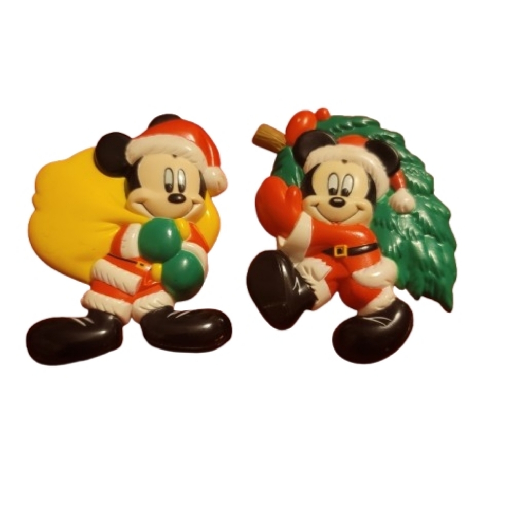 2 Magnets Disney Mickey Mouse As Santa Christmas 1995 Vvintage